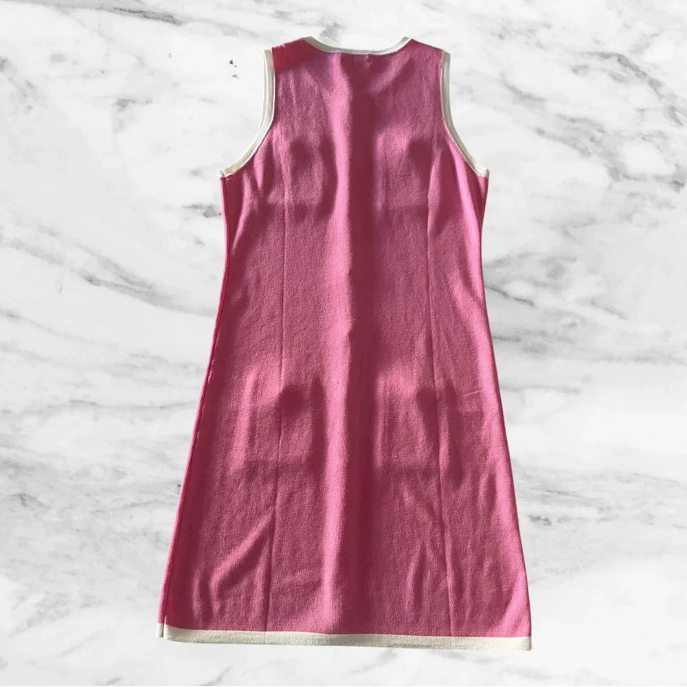 Work Dress Sleeveless Knit Dress - Pink & White Pearl Button, Size M 🌸💕 Brunch - Picture 5 of 8